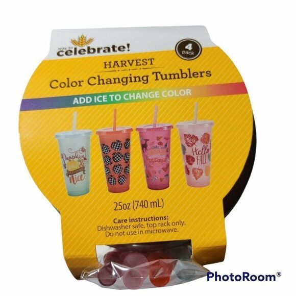 Harvest Fall Color Changing Tumbler Cups 4 Pack 25 oz. - Picture 2 of 11